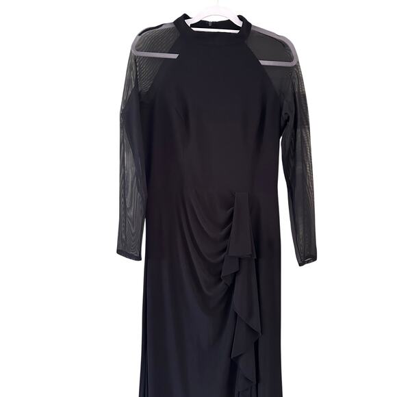 Betsy & Adam Illusion Mesh Long Sleeve Scuba Gown 14 $249 Gala Formal Event - Picture 7 of 11